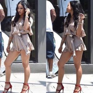 Gold Nude Beige Color Satin Romper